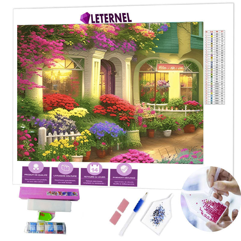 Broderie Diamant - Bâtiment fleuri