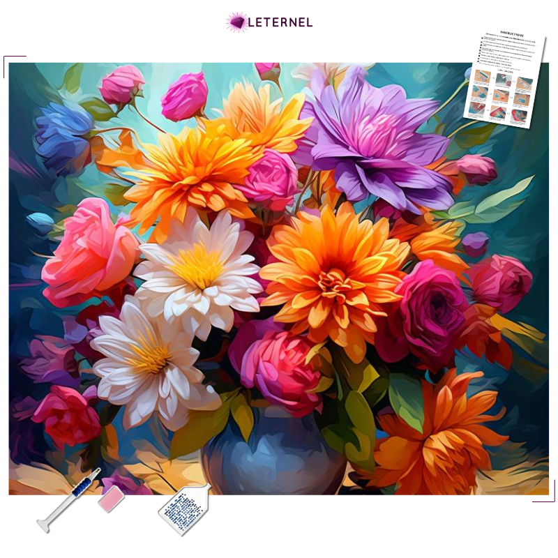 Broderie Diamant - Beau bouquet coloré