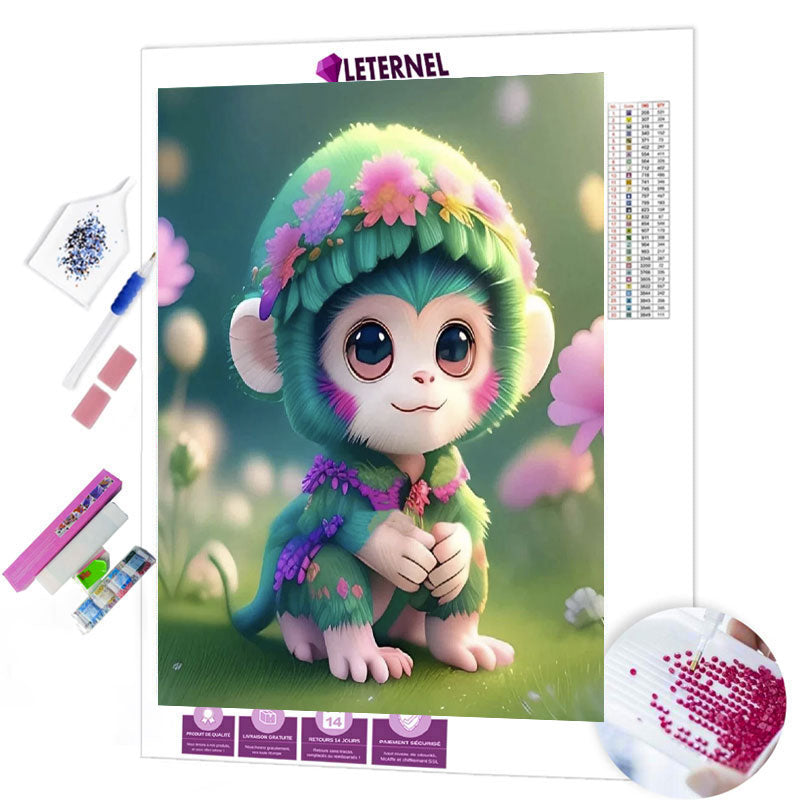 Broderie Diamant - Bébé singe féerique