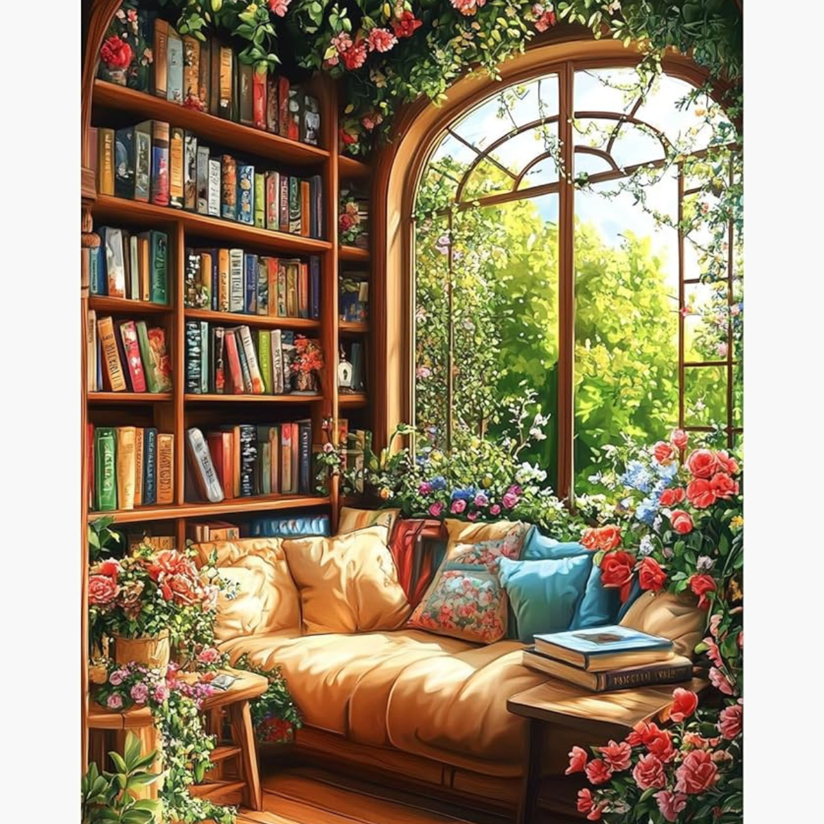 Broderie Diamant - Bibliothèque fleurie