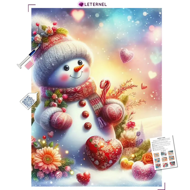 Broderie Diamant - Bonhomme de neige coeur