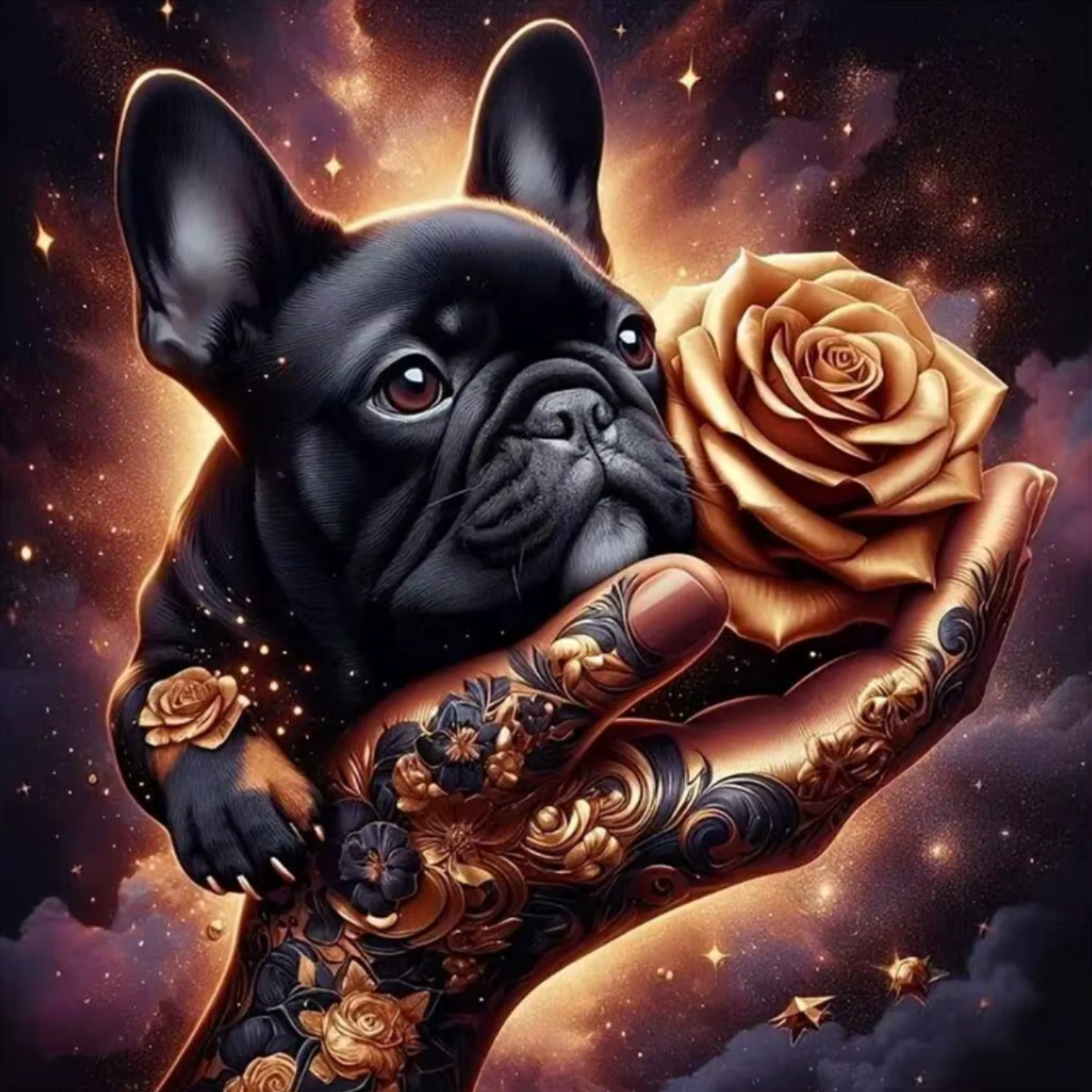 Broderie Diamant - Bouledogue gold