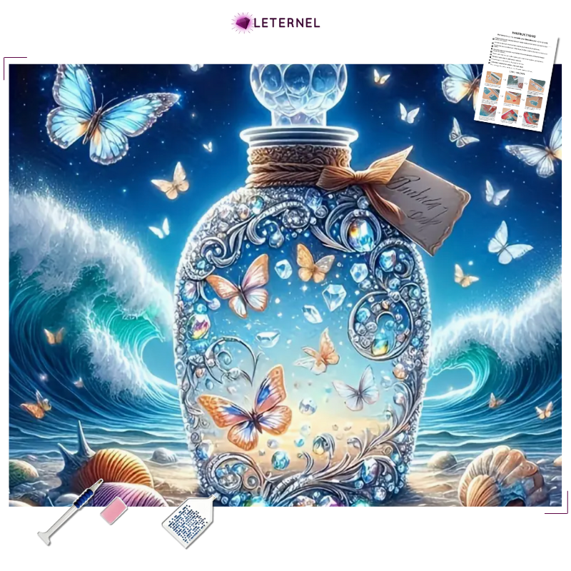 Broderie Diamant - Bouteille papillons