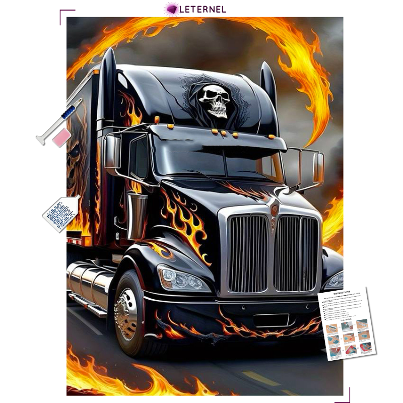 Broderie Diamant - Camion flamme