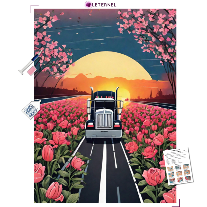 Broderie Diamant - Camion tulipes