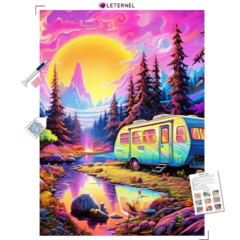Broderie Diamant - Camping car forêt