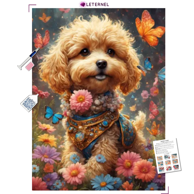 Broderie Diamant - Caniche fleuri