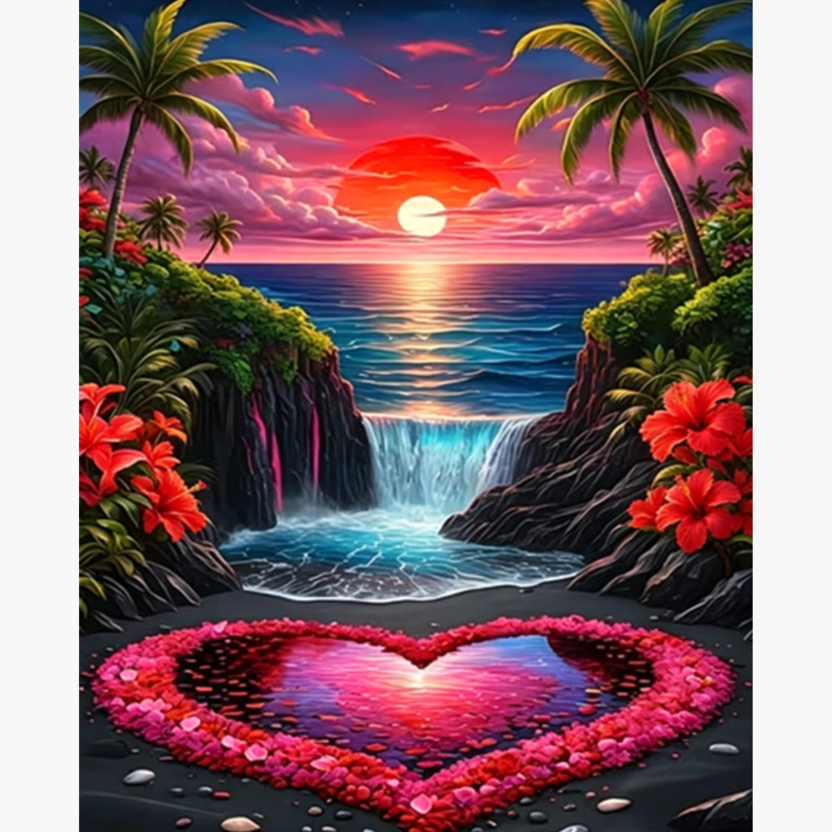 Broderie Diamant - Cascade coeur