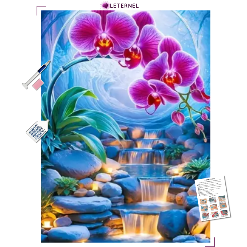 Broderie Diamant - Cascades orchidées
