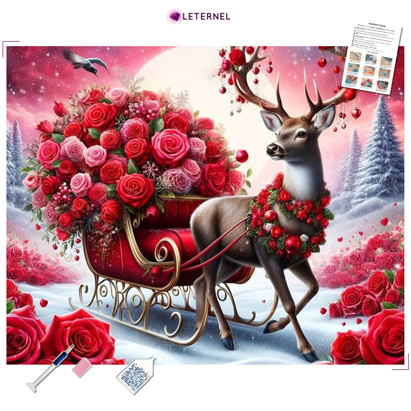 Broderie Diamant - Cerf roses