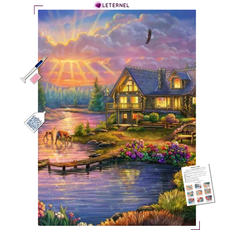 Broderie Diamant - Chalet printemps