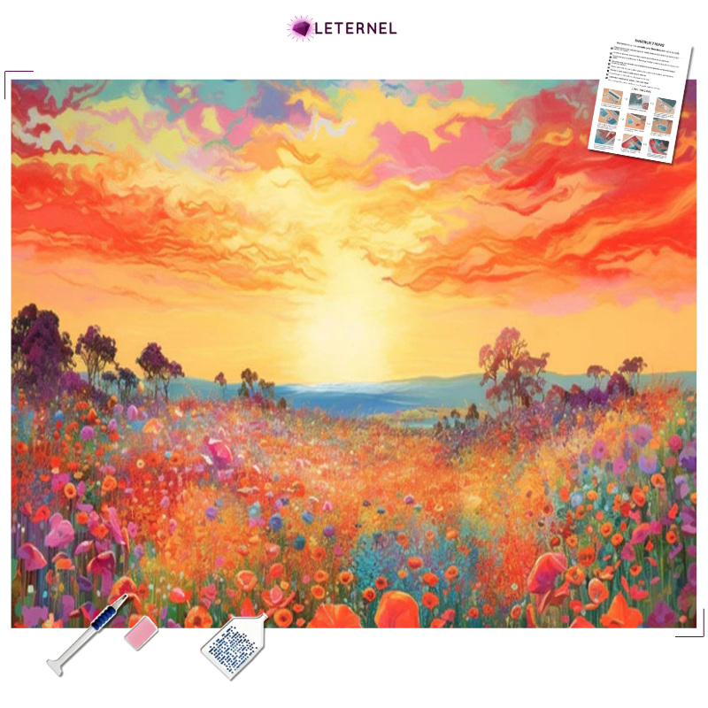 Broderie Diamant - Champs de fleurs coloré