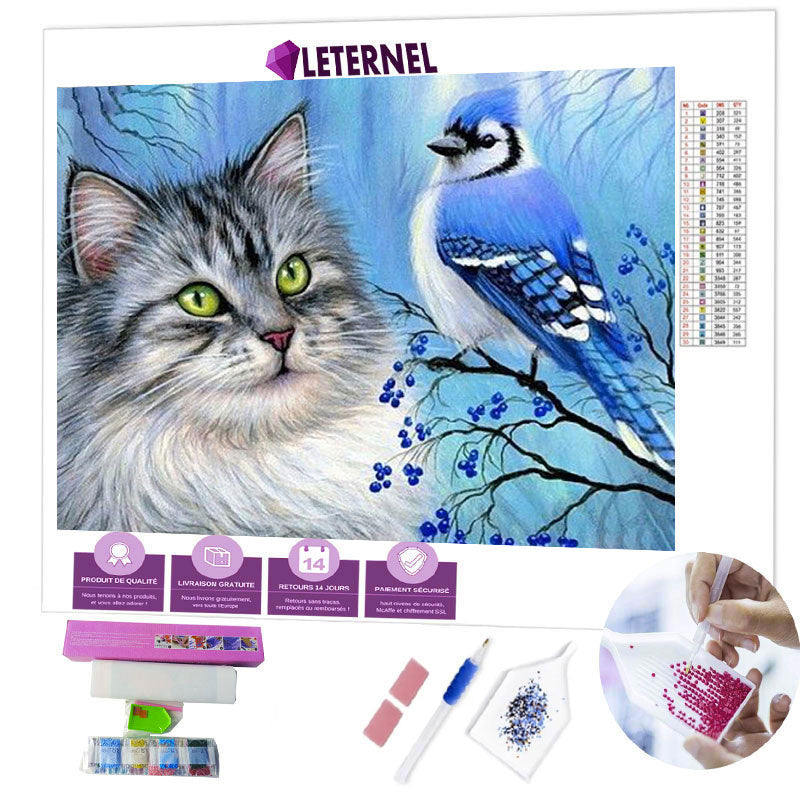 Broderie Diamant - Chat et geai