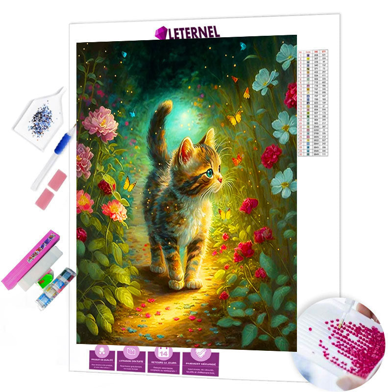 Broderie Diamant - Chat forêt