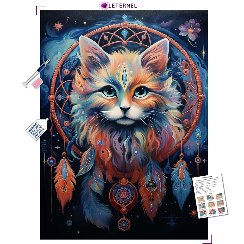 Broderie Diamant - Chat attrape-rêve