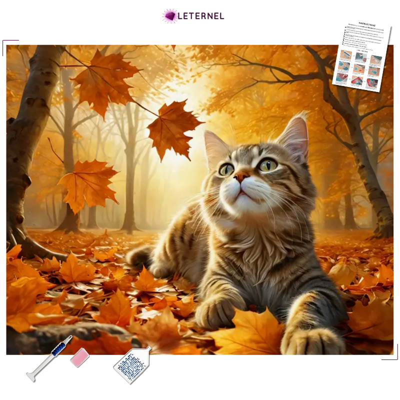 Broderie Diamant - Chat automne