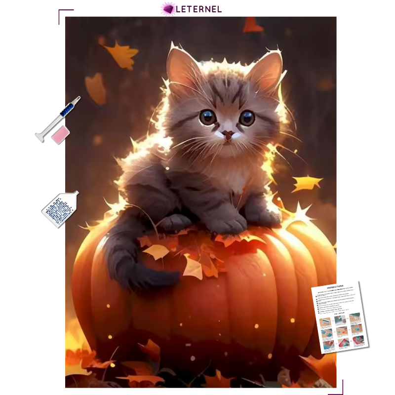 Broderie Diamant - Chat citrouille