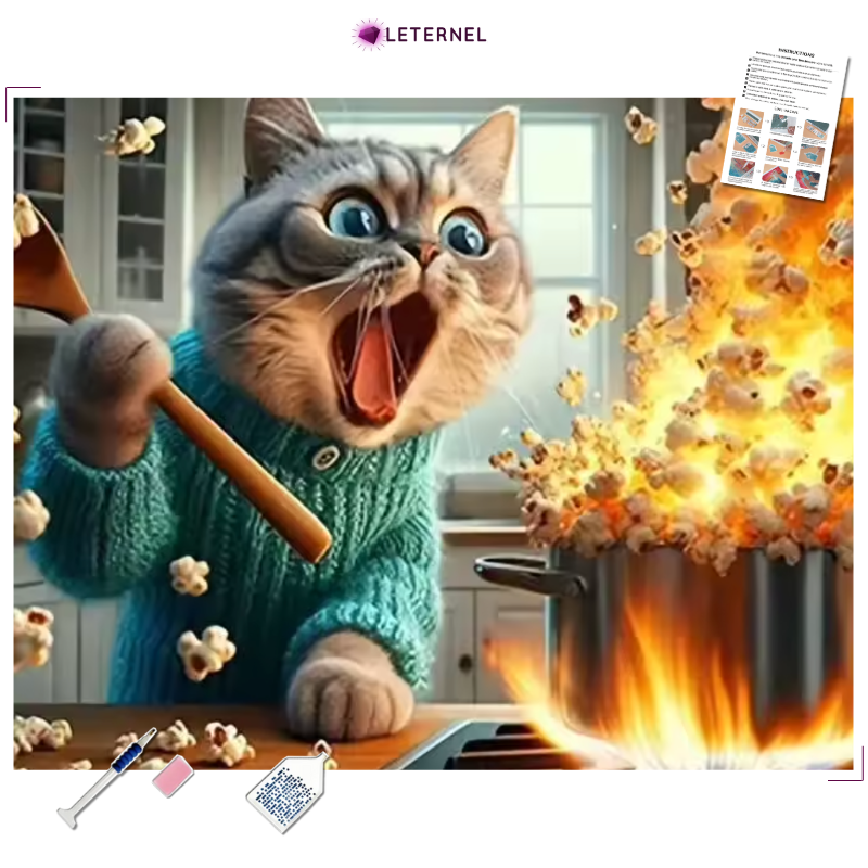Broderie Diamant - Chat pop corn