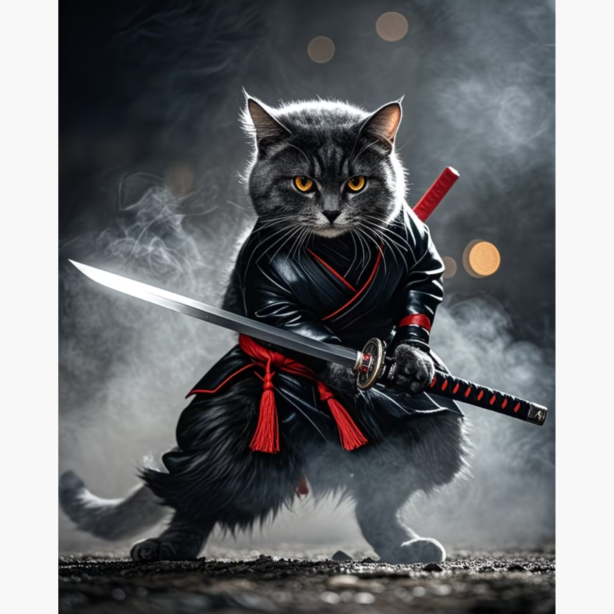 Broderie Diamant - Chat samouraï