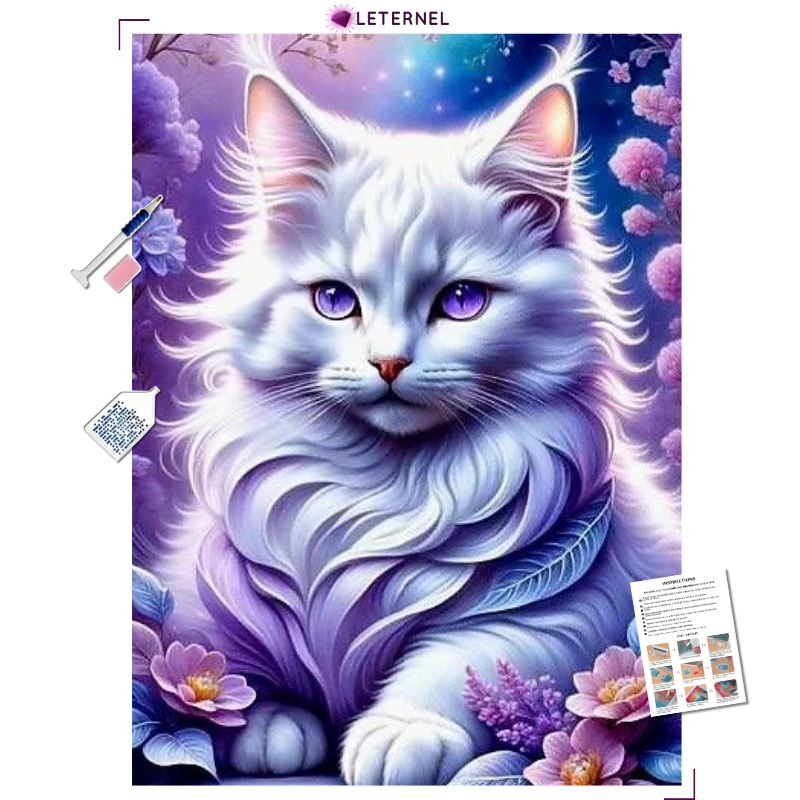Broderie Diamant - Chat et violettes