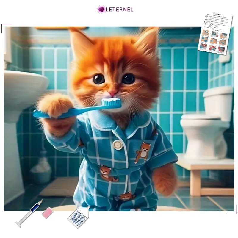 Broderie Diamant - Chaton pyjama