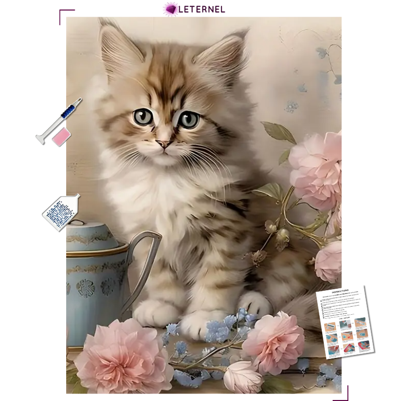 Broderie Diamant - Chaton rustique