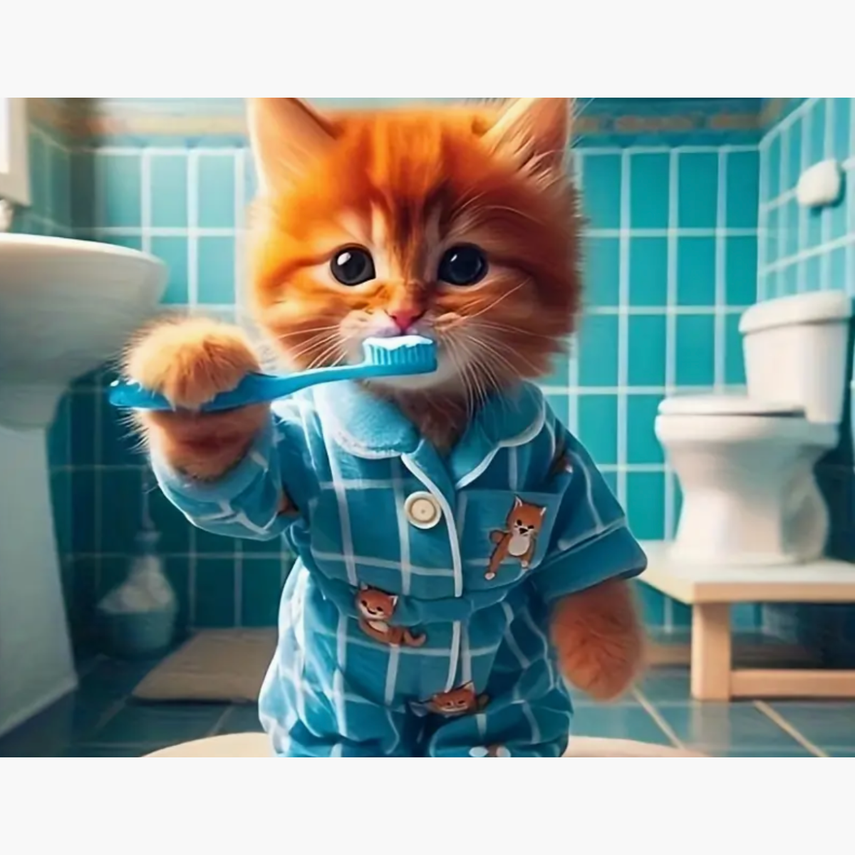 Broderie Diamant - Chaton pyjama