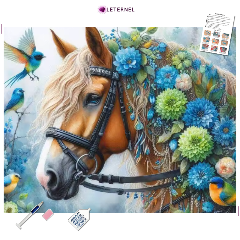 Broderie Diamant - Cheval fleurs