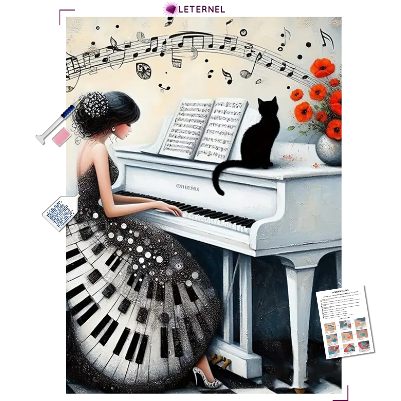 Broderie Diamant - Pianiste noir et blanc