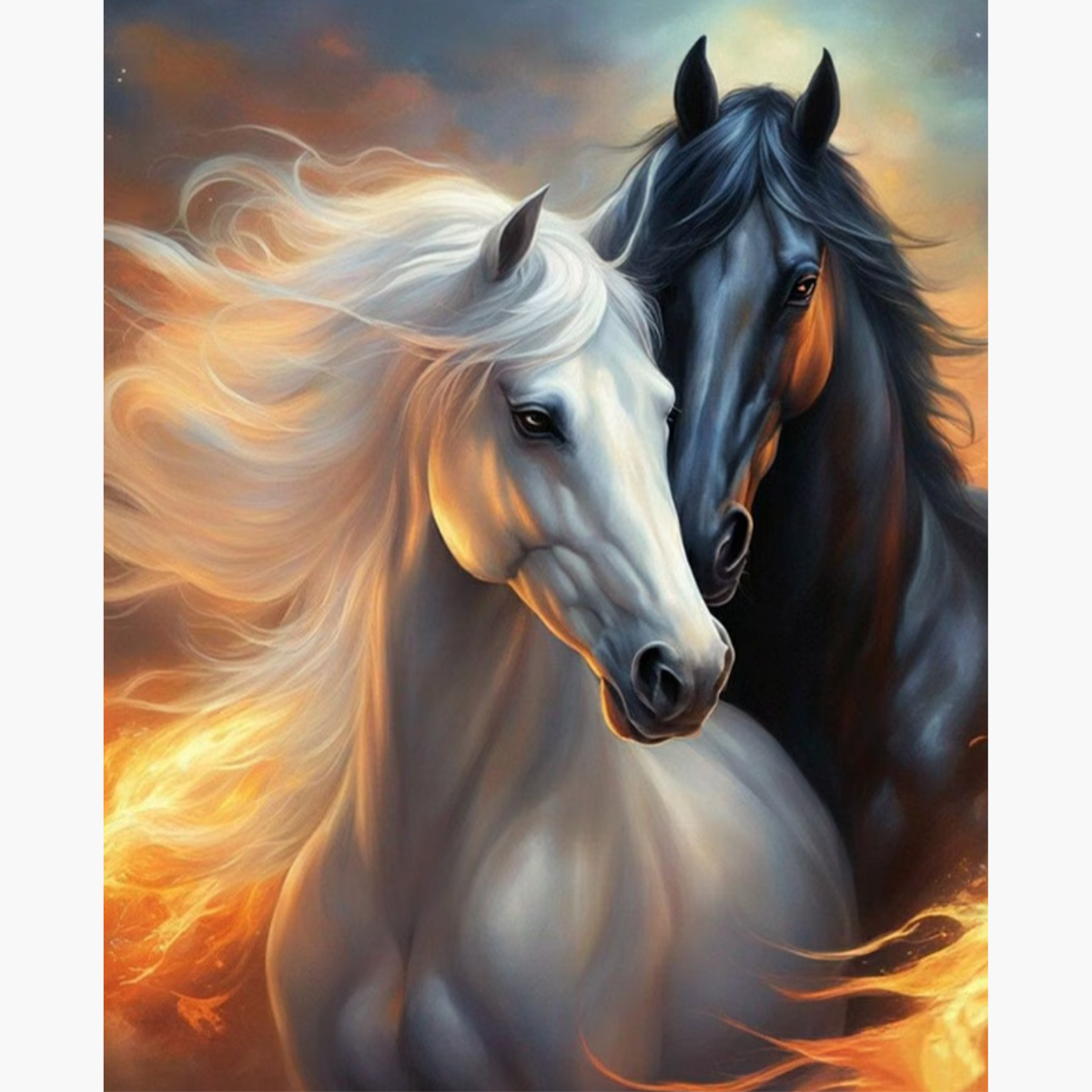 Broderie Diamant - Chevaux blanc&noir