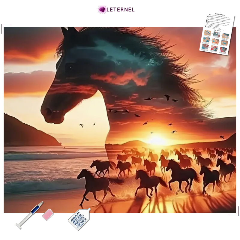 Broderie Diamant - Chevaux plage