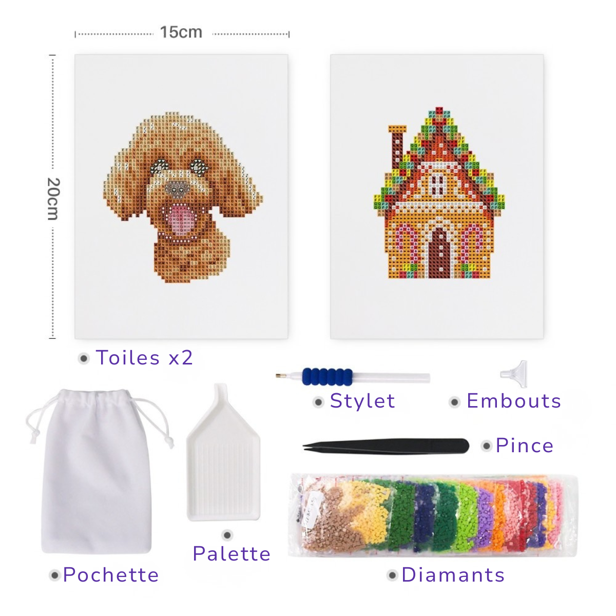 Broderie Diamant Mini broderie diamant x2 - Chien – Kit complet broderie diamant | LETERNEL