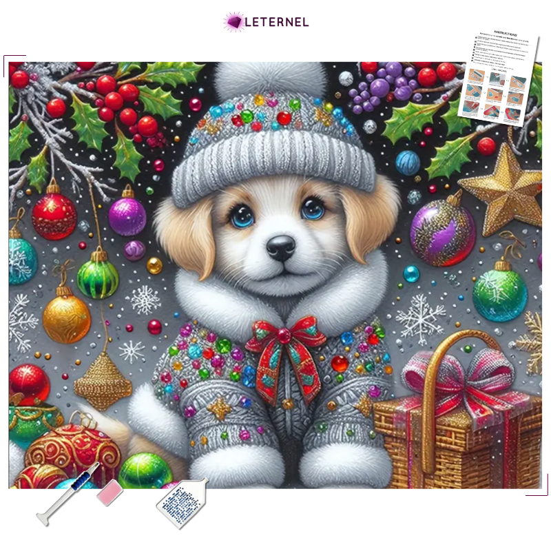Broderie Diamant - Chiot Noël