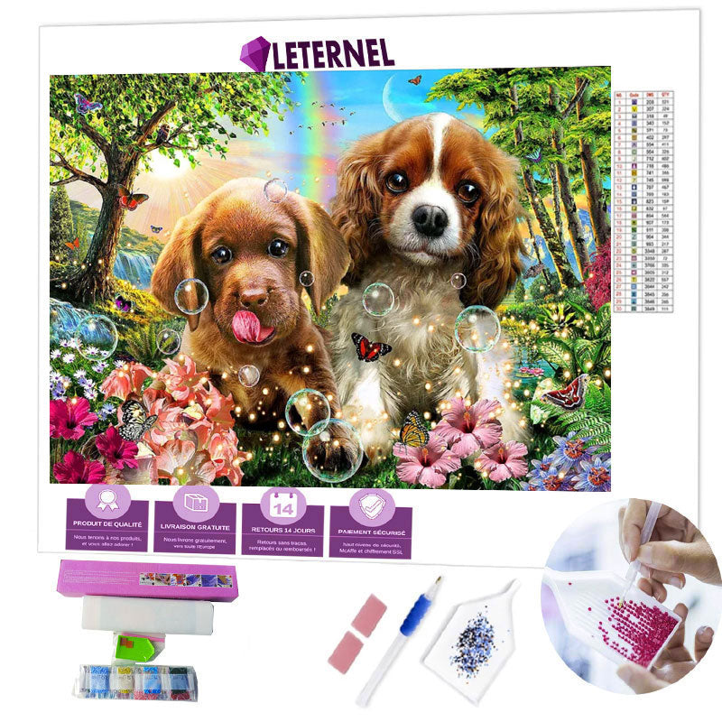 Broderie Diamant - Chiots arc en ciel