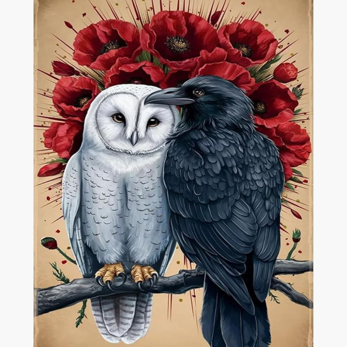 Broderie Diamant - Chouette & corbeau