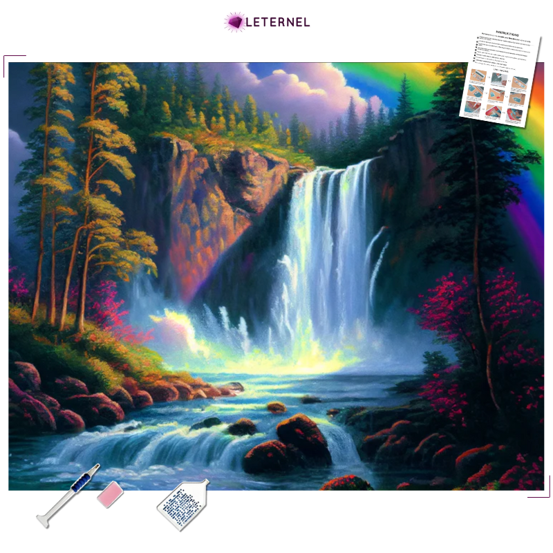 Broderie Diamant - Chute d'eau arc-en-ciel