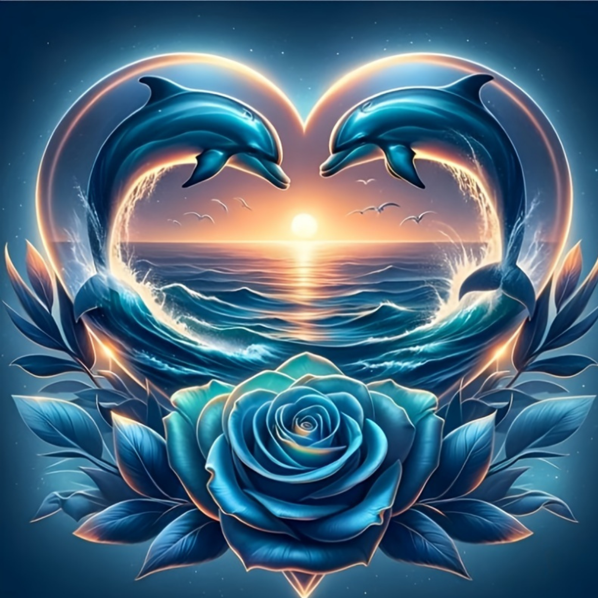 Broderie Diamant Coeur dauphins – Kit complet broderie diamant | LETERNEL