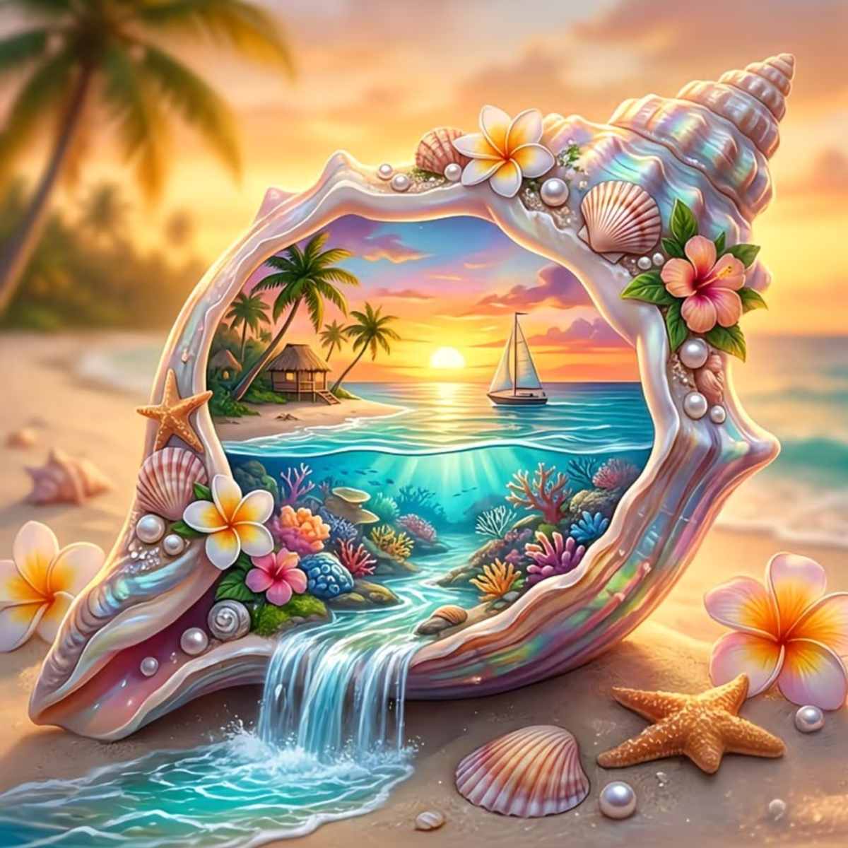 Broderie Diamant - Coquillage mer