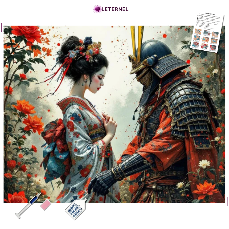 Broderie Diamant - Couple Samouraï