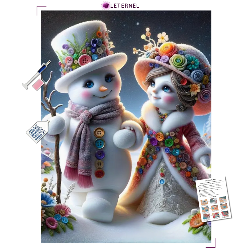 Broderie Diamant - Couple bonhomme de neige