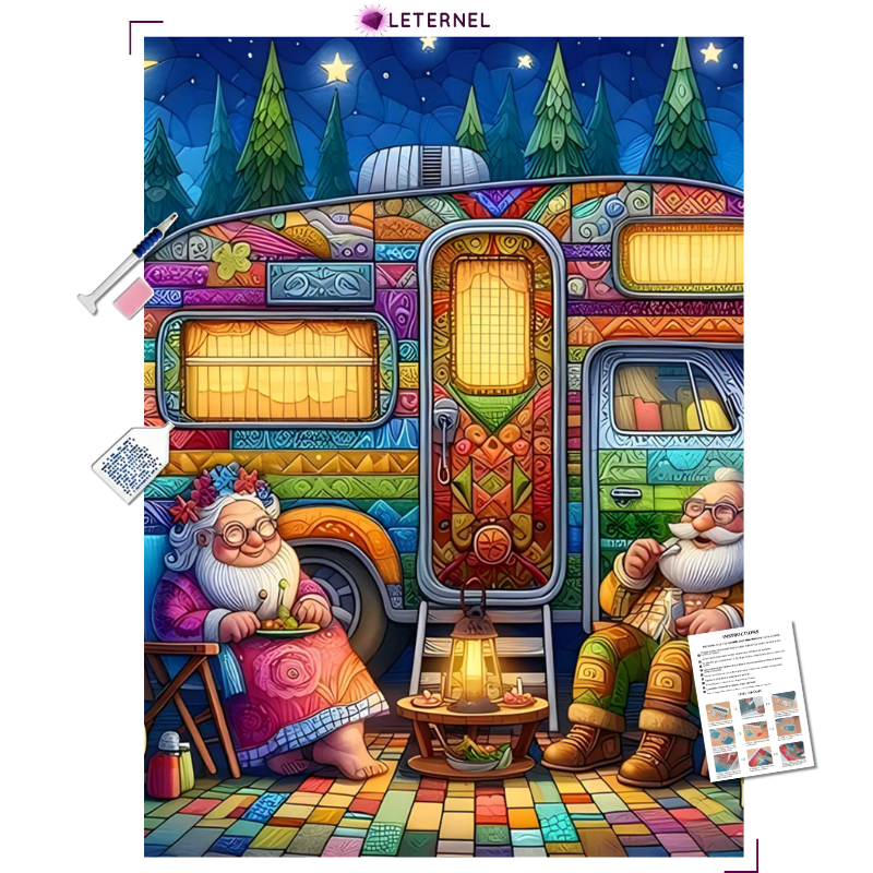 Broderie Diamant - Couple caravane