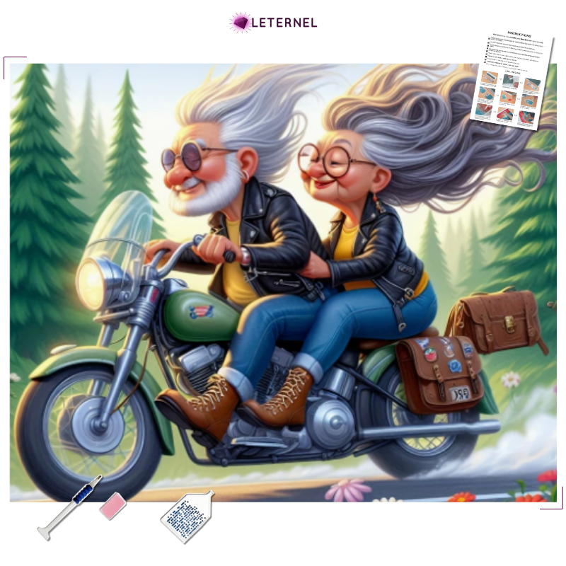 Broderie Diamant - Couple motard