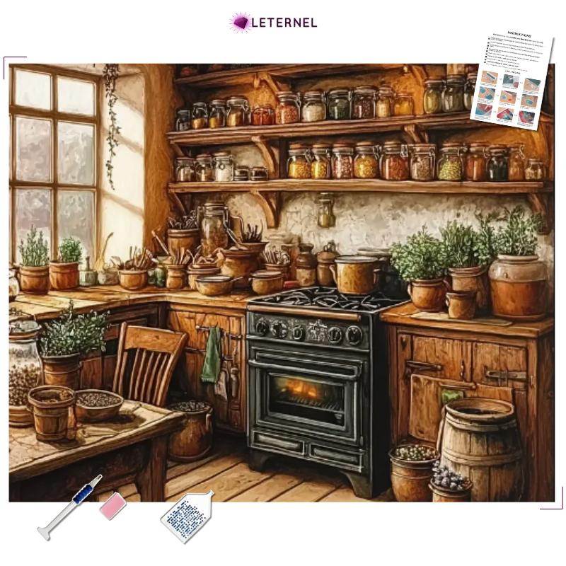 Broderie Diamant - Cuisine en bois