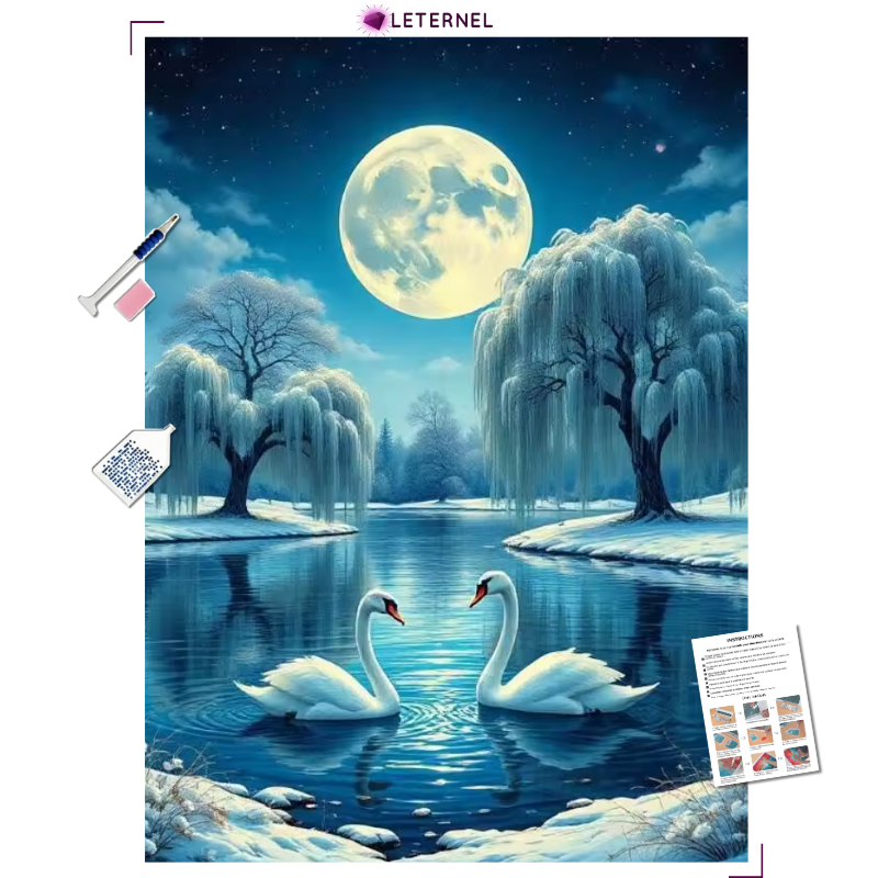 Broderie Diamant - Cygnes hiver