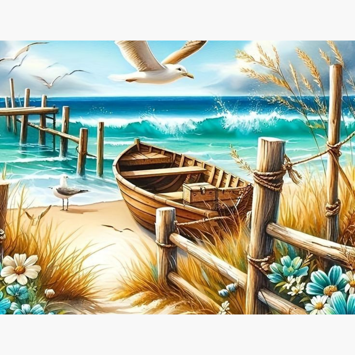 Broderie Diamant - Mouettes plage