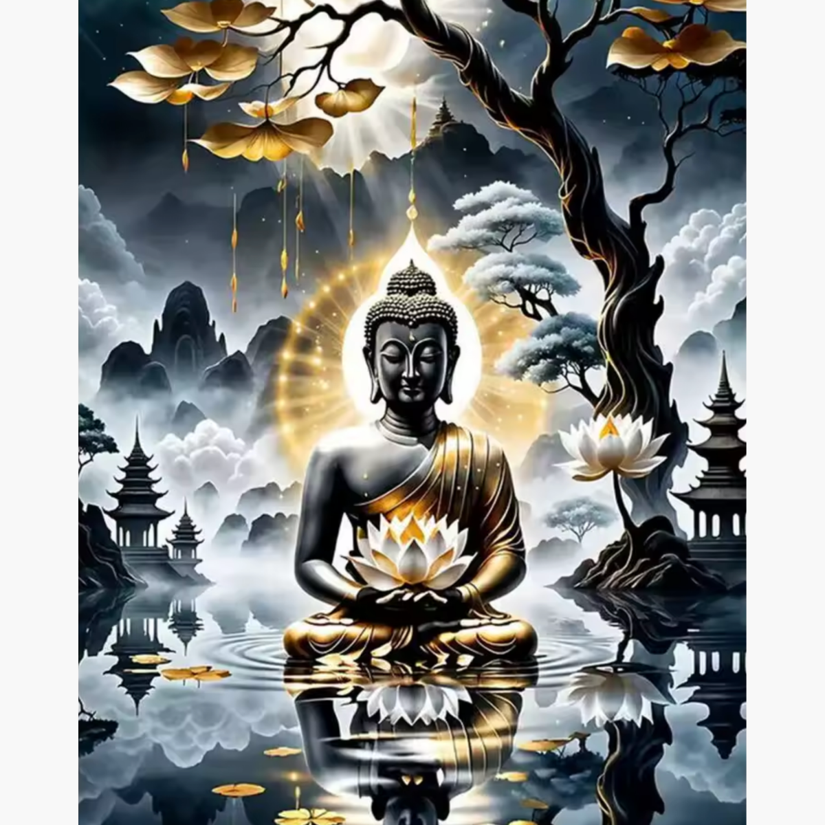 Broderie Diamant - Posture bouddha gold