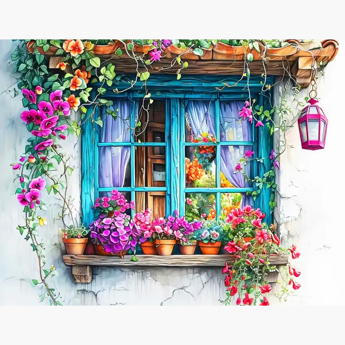 Broderie Diamant - Fenêtre florale