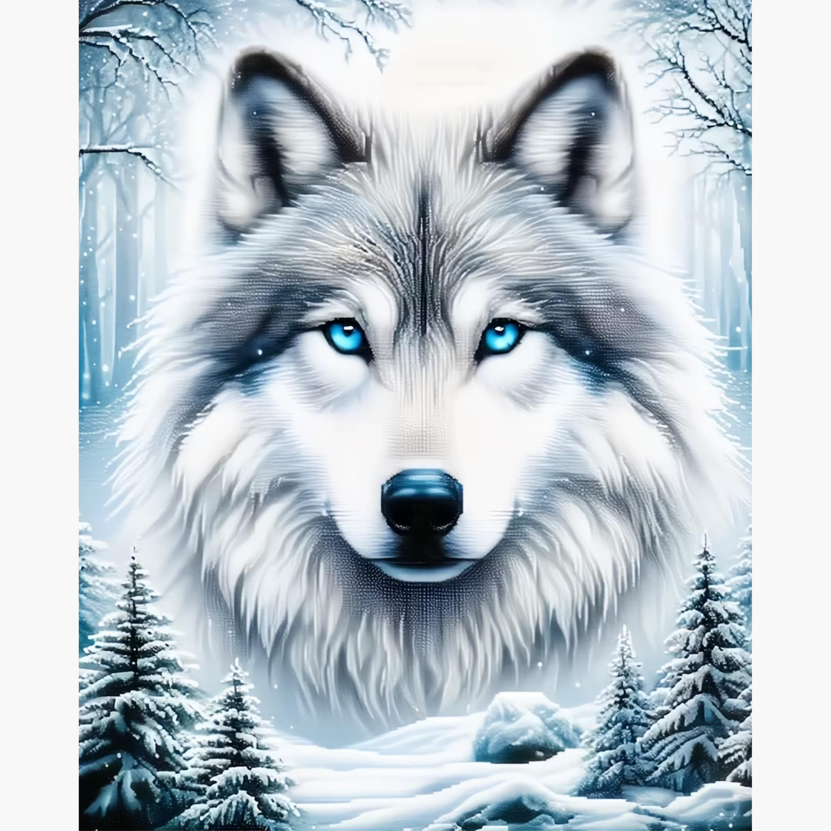 Broderie Diamant - Portrait loup forêt