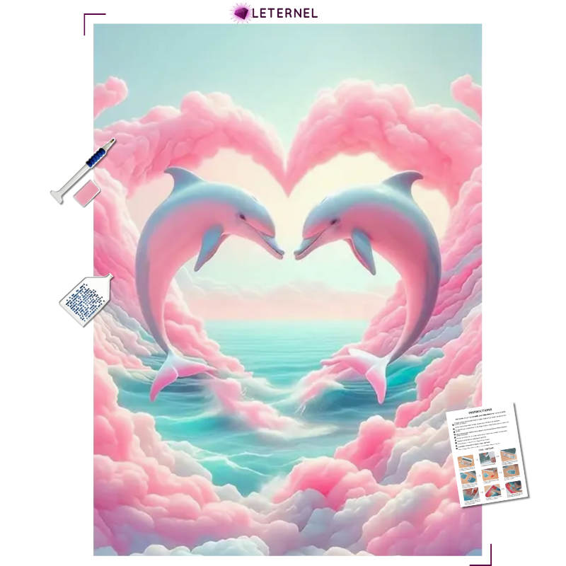 Broderie Diamant - Dauphins nuage