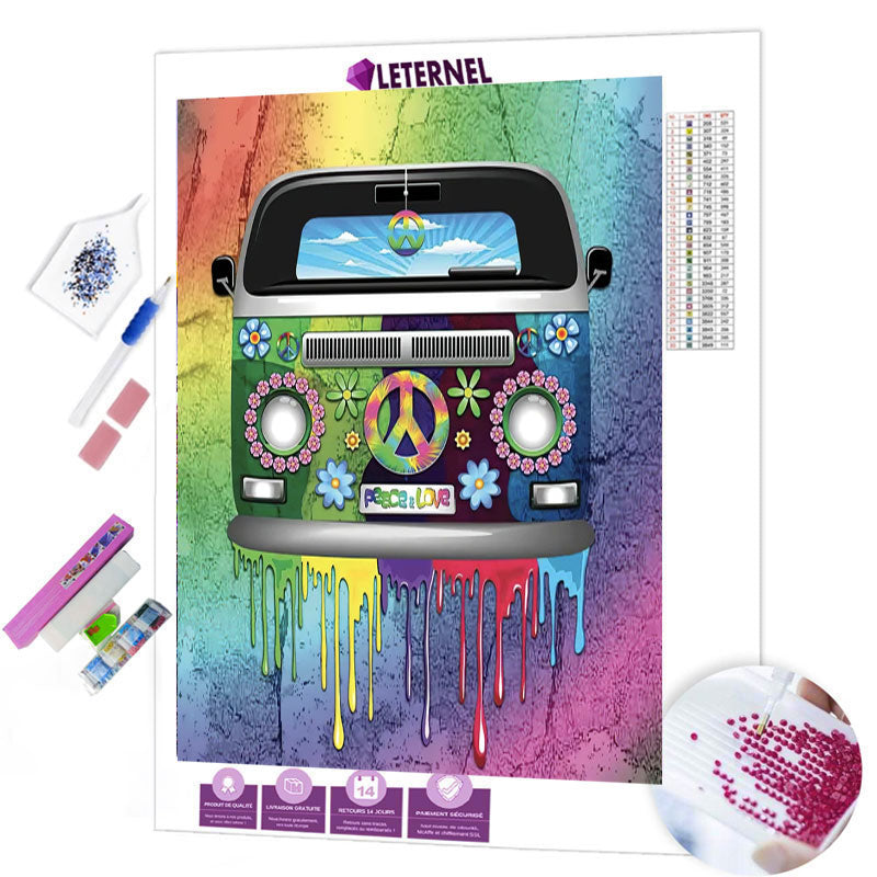 Broderie Diamant - Dessin voiture hippie